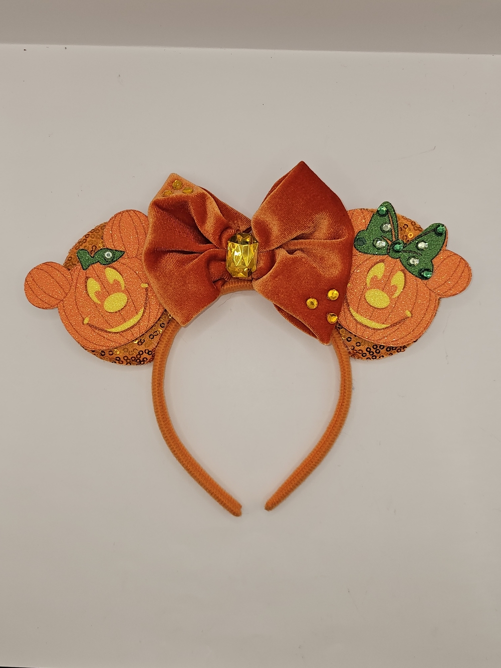 Disney Inspired Handmade Halloween Pumpkin Mickey & Minnie Ear Headband